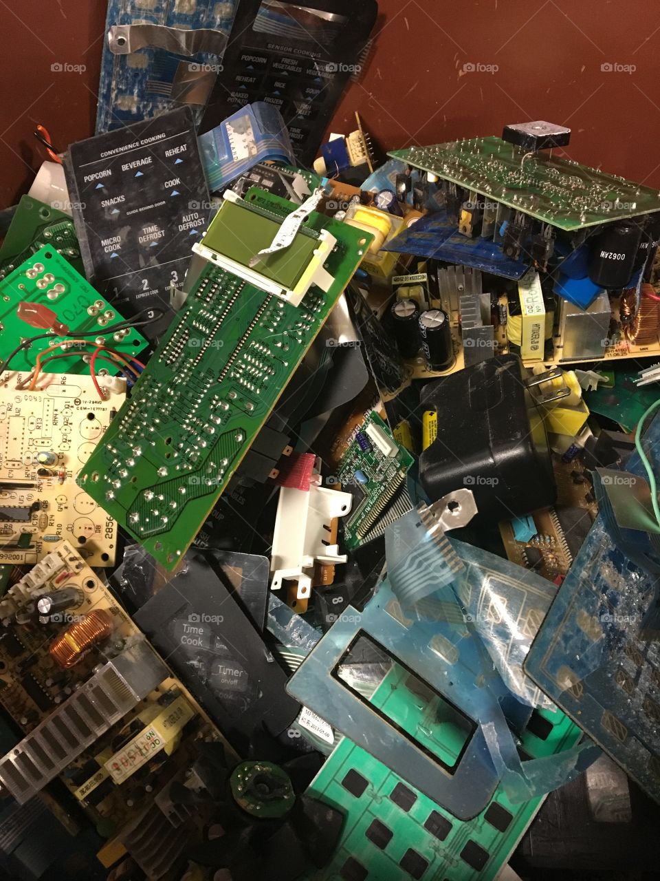 A bin of electronics 