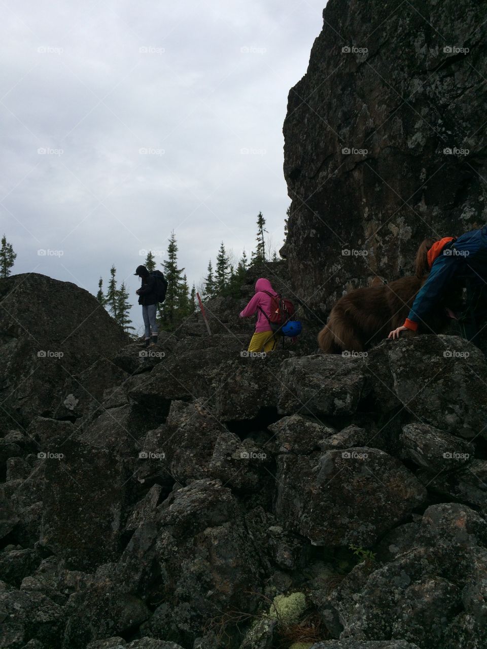Hiking the talus field at Claghorn, Thunder Bay