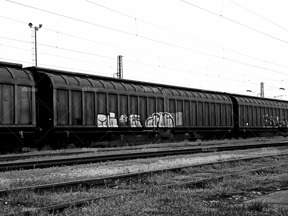 graphite on one of the closed rail freight wagons