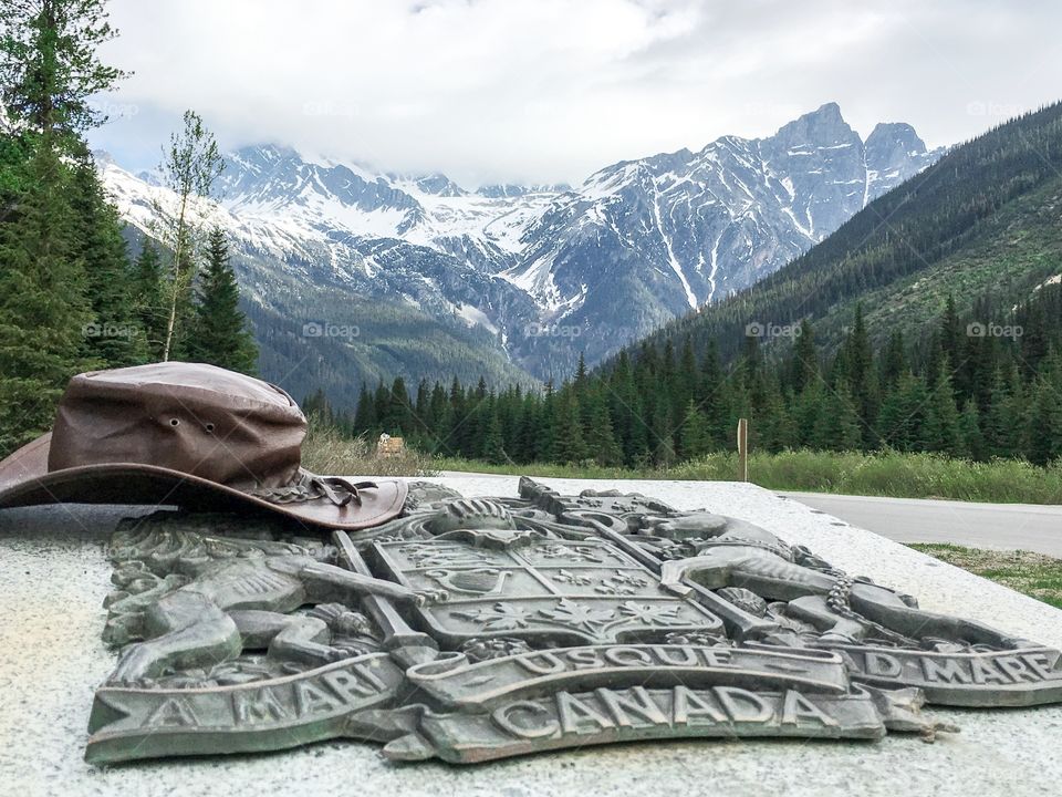 View of snow Canadian Rockies at the Albert British Columbia border at one of the highest elevations on the transcanada highway. 