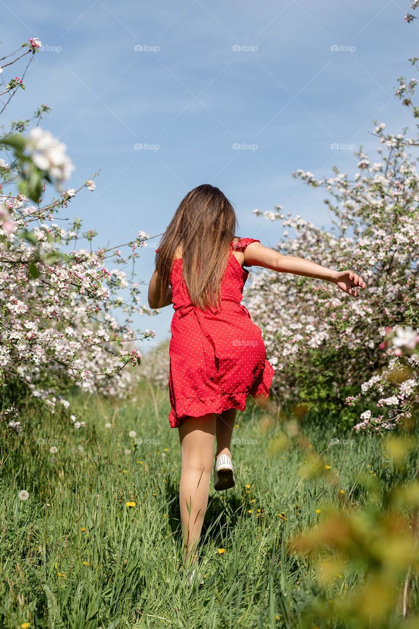 woman jumping in nature