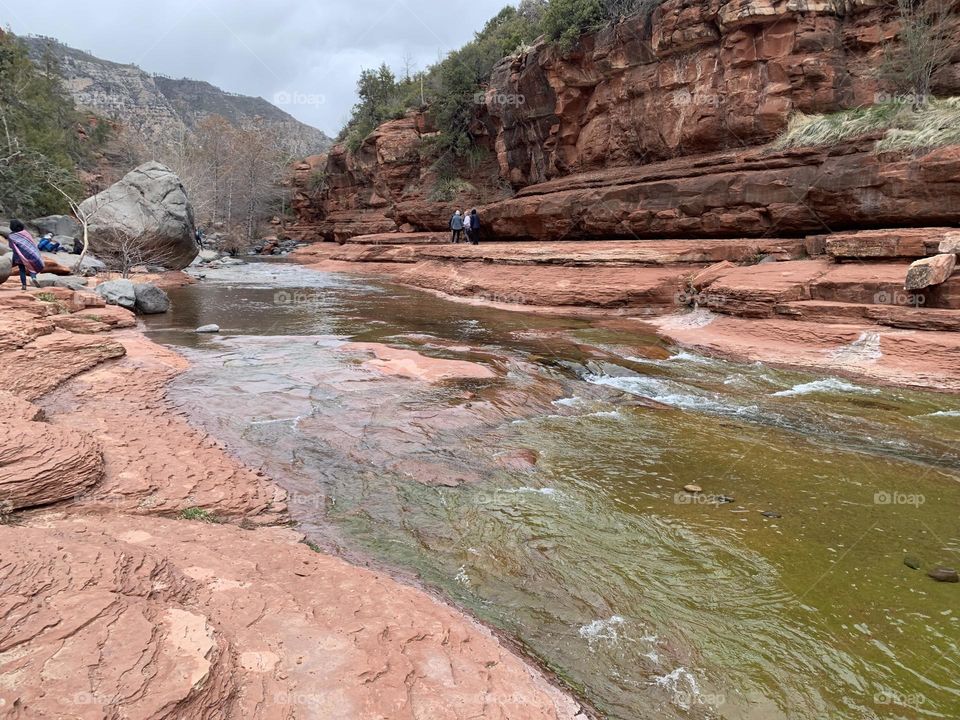 A water tubing spot in Arizona on a chilly cloudy day. The area near Sedona is ready for tubers.