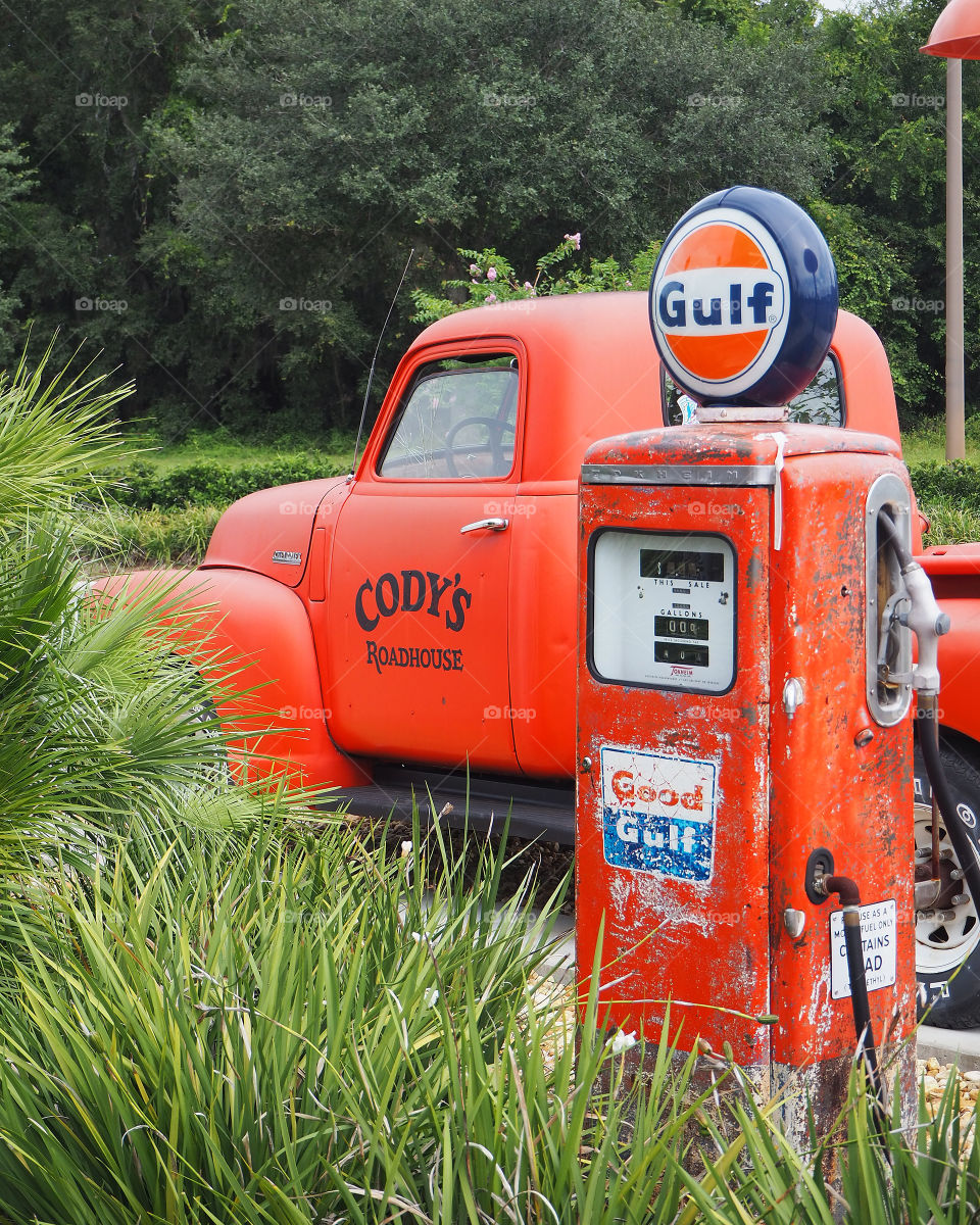 Vintage truck and gas pump