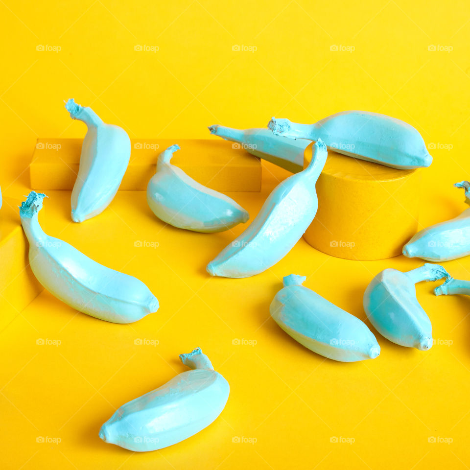 Petite Blue Bananas. Part of a series I did of painted fruit with complementary colors 