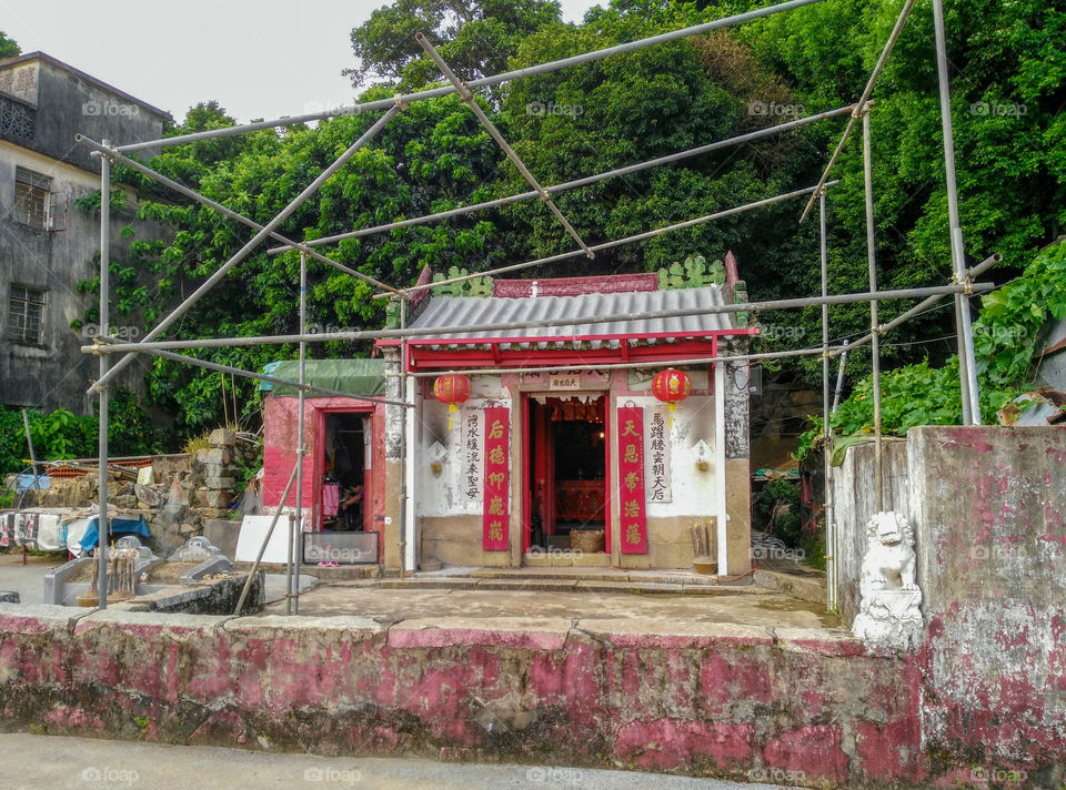 Tin Hau temple in abandoned Ma Wan fishermen village, Ma Wan Island, Hong Kong