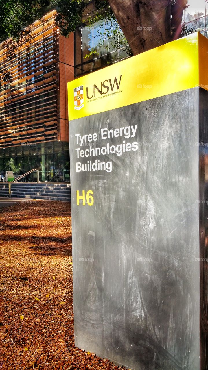 Signboard to the Tyree Energy Technologies Building (TETB) of the University of New South Wales, Sydney, Australia. The building is designated H6.