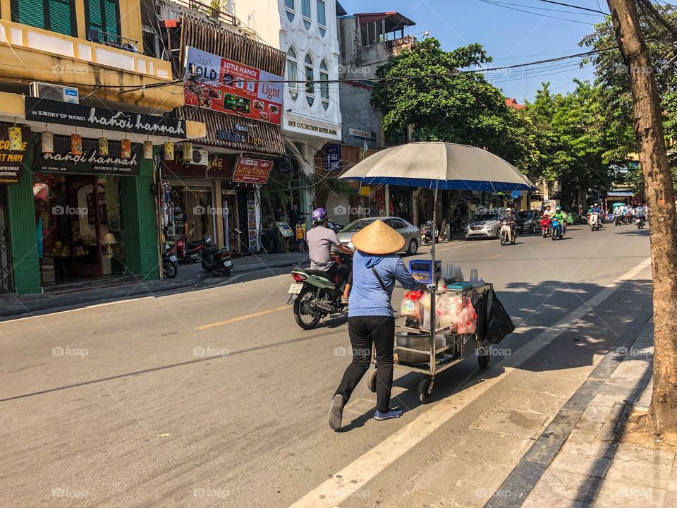 Street food vendor on the move 