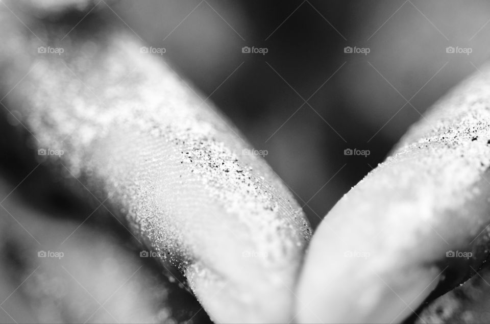 Black and white of sand on a womans hands.