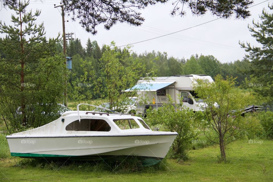 broken boat on the farm