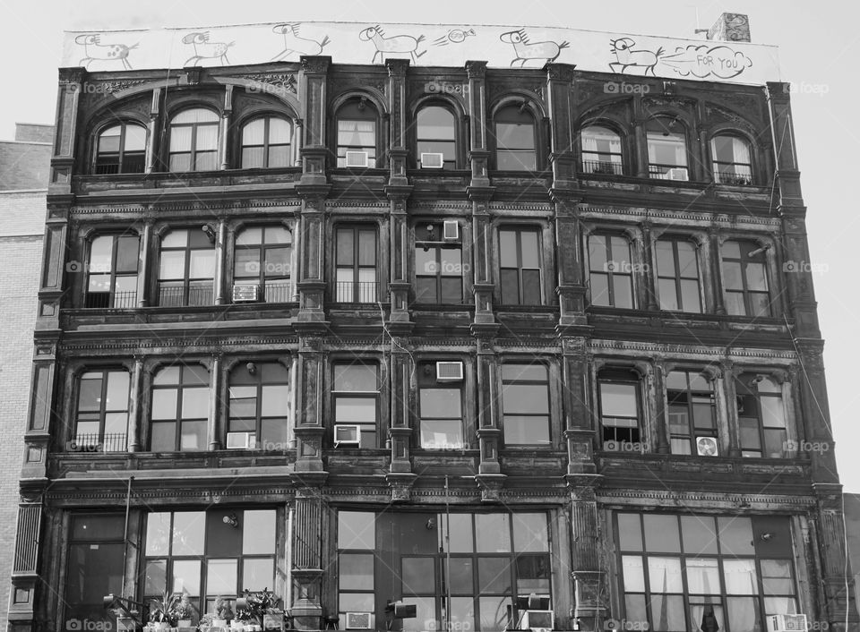 An old multilevel urban office building in New York City