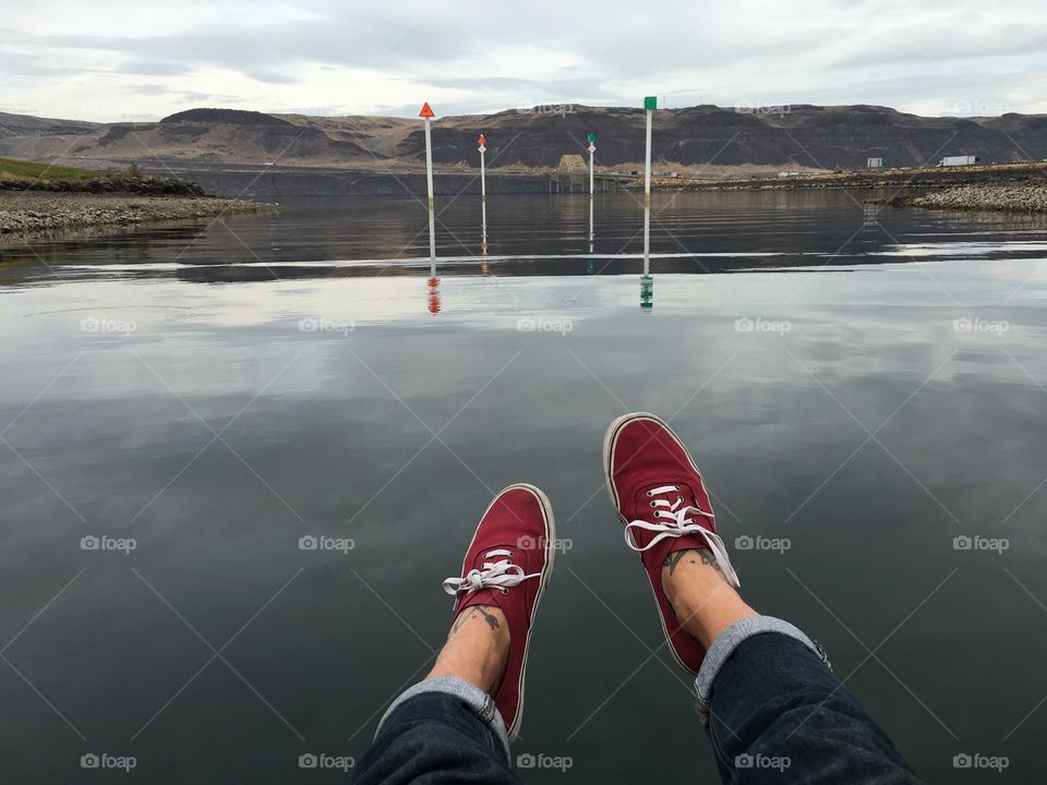My feet over some water in Washington State. 