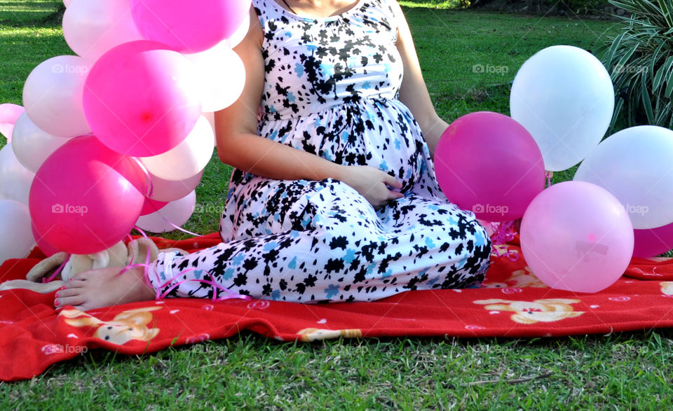 Ready to pop, preggy in pink, pregnant, pink balloons, it's a girl