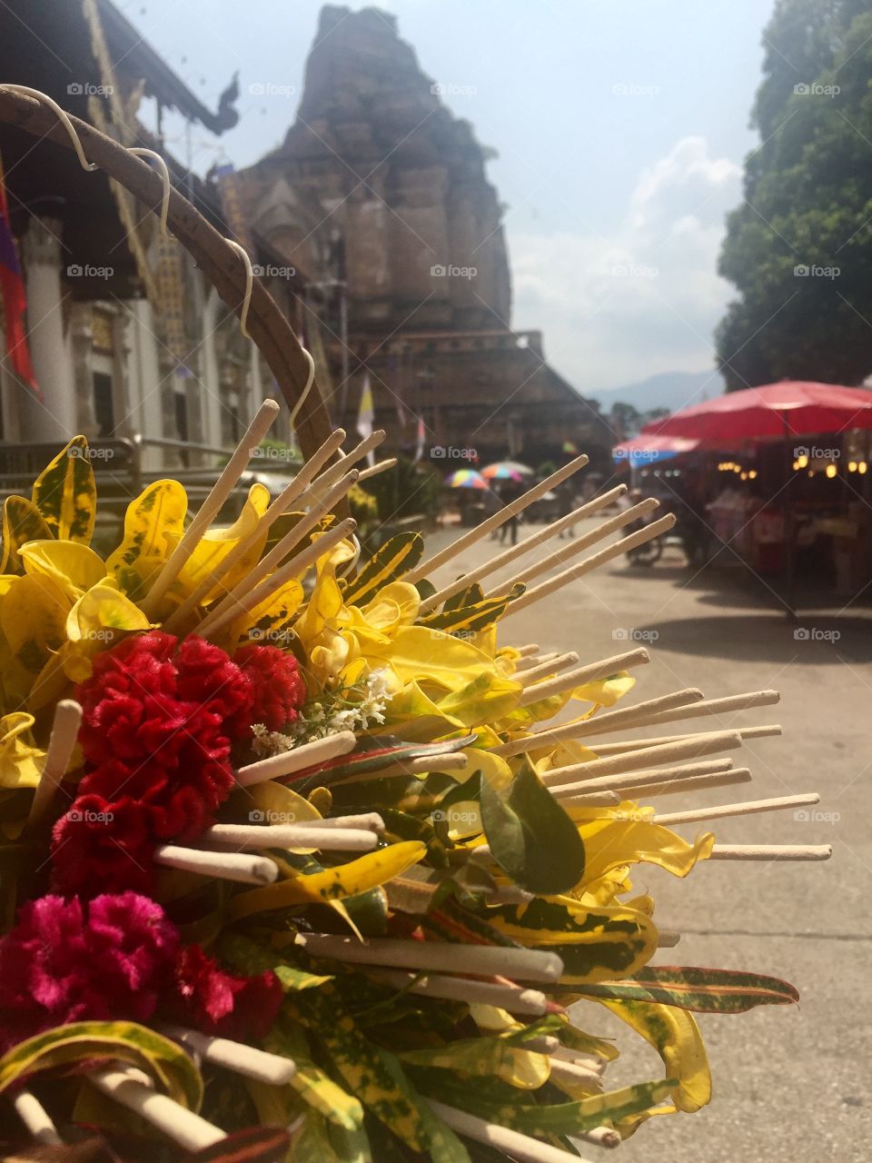 Buddhist flowers at Wat Chris Luang, Chiang Mai, Thailand