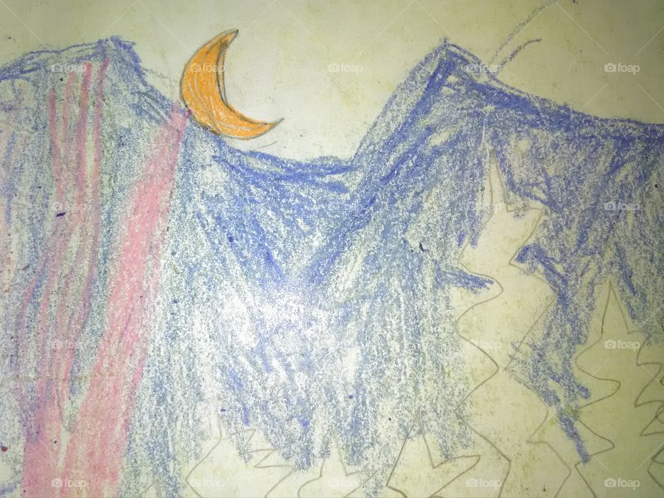 This sketch moon on the hill. Something happened in childhood.