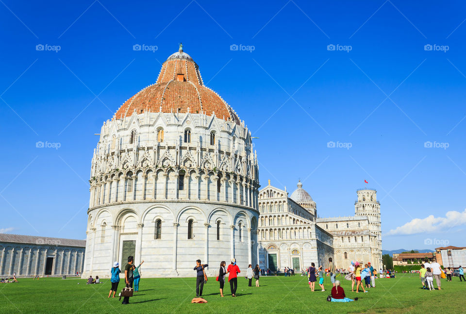 Pisa leaning tower, Italy. The leaning tower Pisa, Tuscany, Italy. Many tourists visiting all year long.
