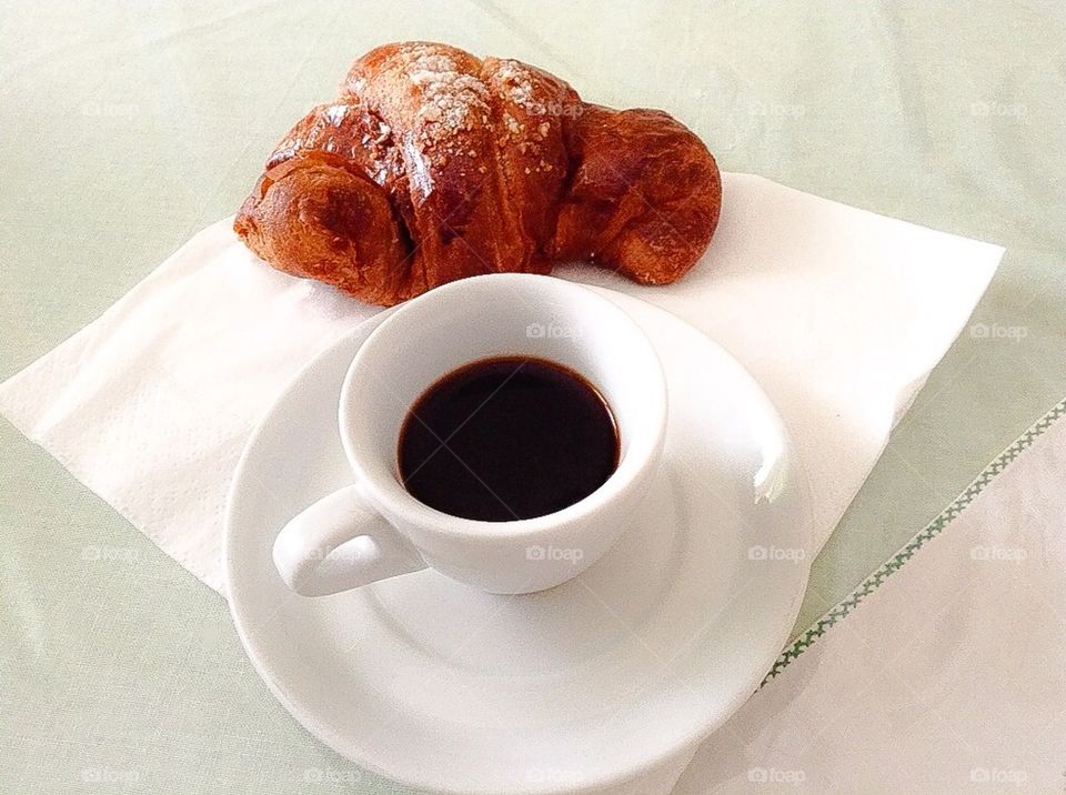 Breakfast... croissant and coffee