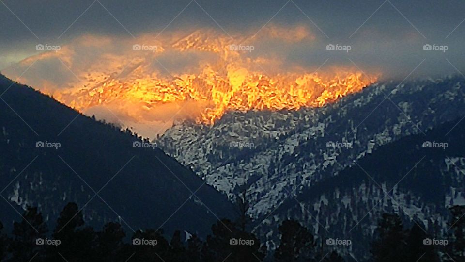 Sunrise sets mountain ablaze