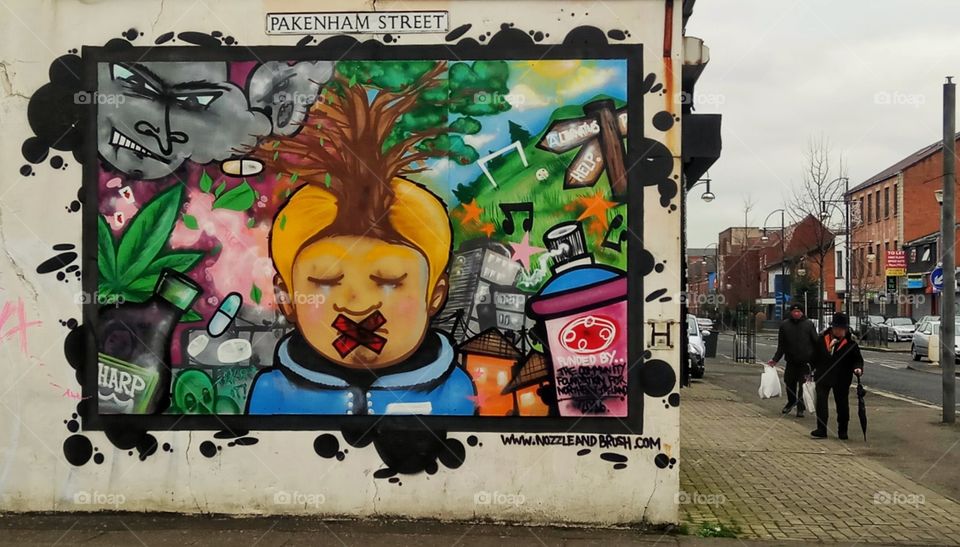 Colorful graffiti on a wall in Belfast,Northern Ireland