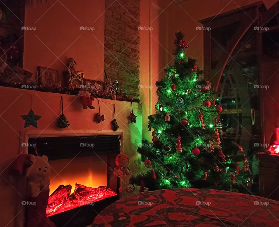 fireplace. holidays. festive mood by the fireplace.