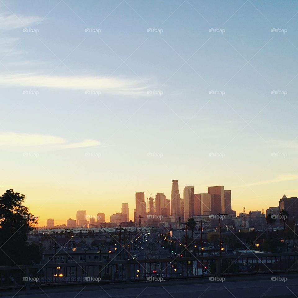Sunset shot of la downtown Los Angeles California beautiful view