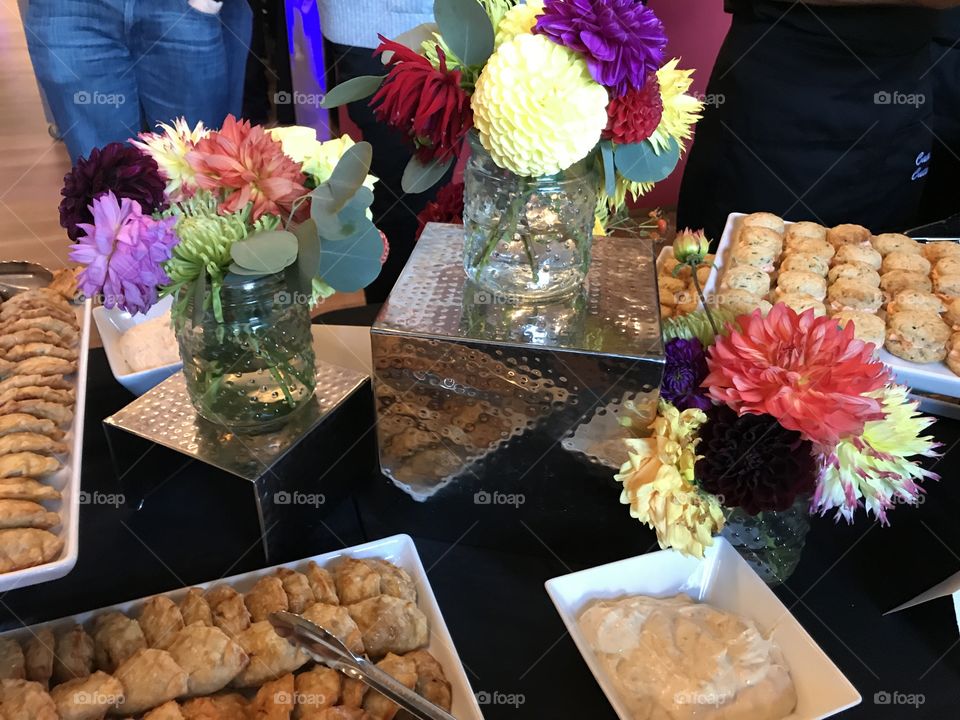 Potatos skewers, delicious food, conference food, party time, dinner, social event, flowers 