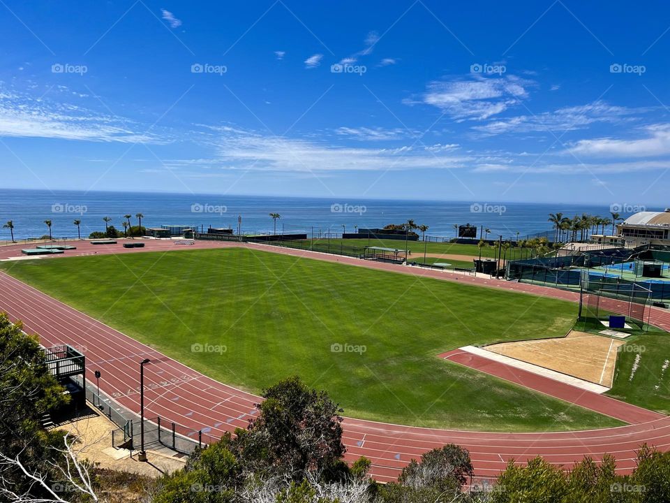 View of the Point Loma Nazarene University Track from Lomaland Drive at Point Loma Nazarene University