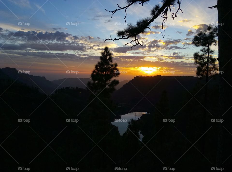 Sunset, Mountain, Landscape, Tree, Dawn