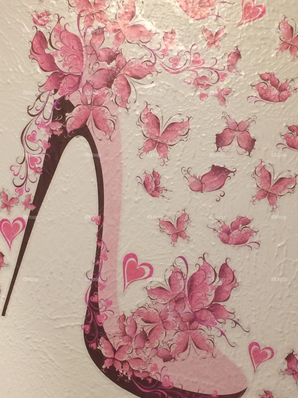 Pink high heel butterfly wall mural.