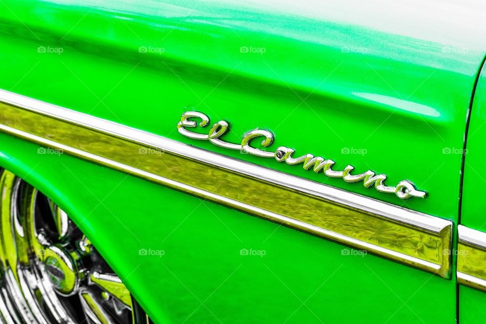 Classic El Camino Auto Emblem on a bright green body