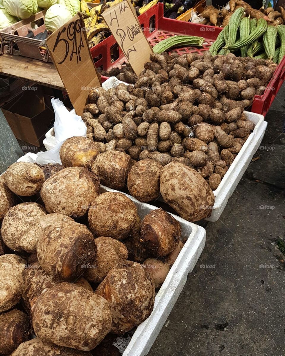 Dasheen and eddoes at the local market