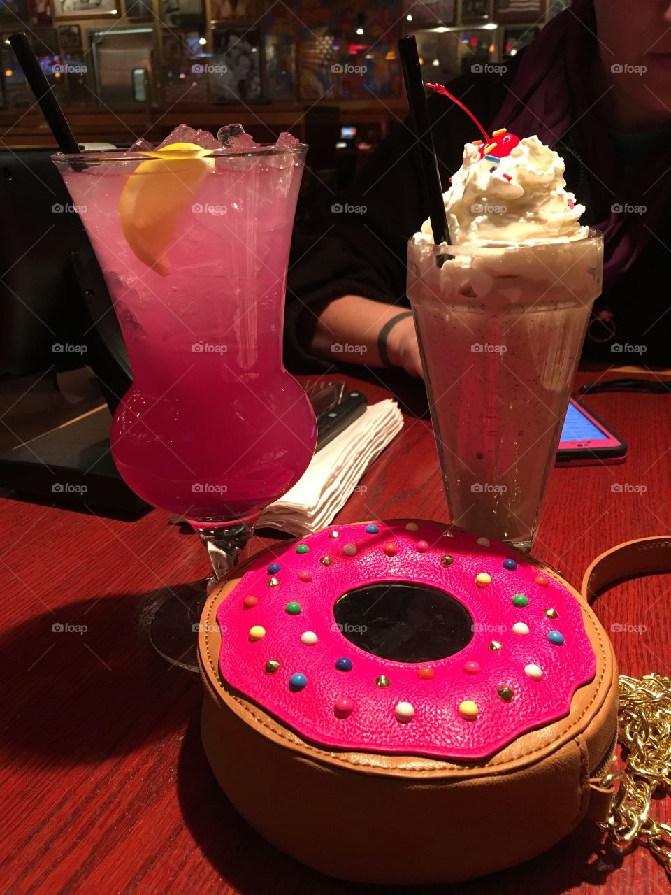 Lovely looking drinks and a kitschy Betsey Johnson handbag 