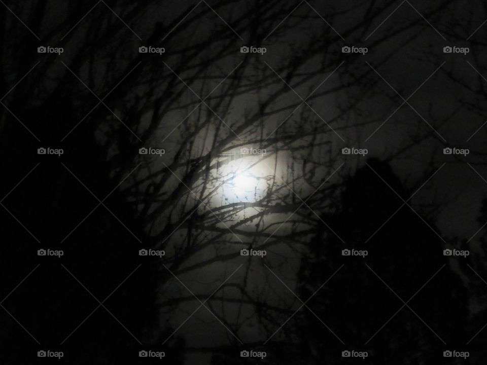 full moon in overcast sky