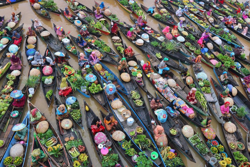 Morning on Floating Market at Lok Baintan, South Borneo, Indonesia.