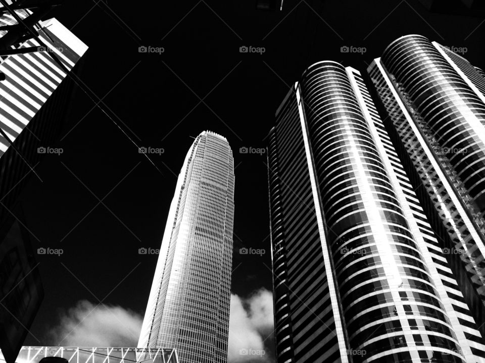 Skyscraper . Hong Kong skyscraper black and white high contrast 