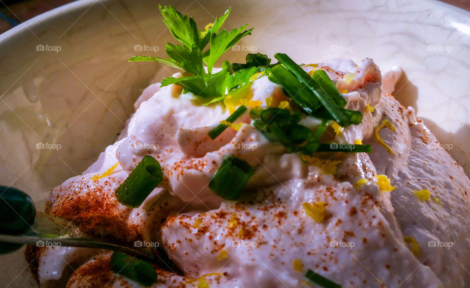 Taramasalata with lemon zest and  herbs