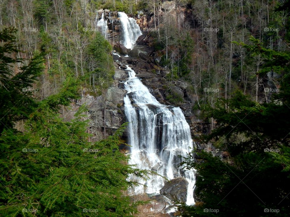 Beautiful upper whitewater falls in North Carolina