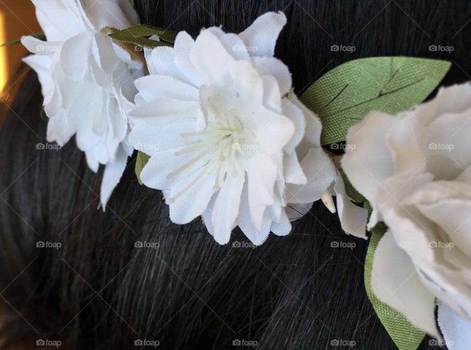 White flower crown on brunette 