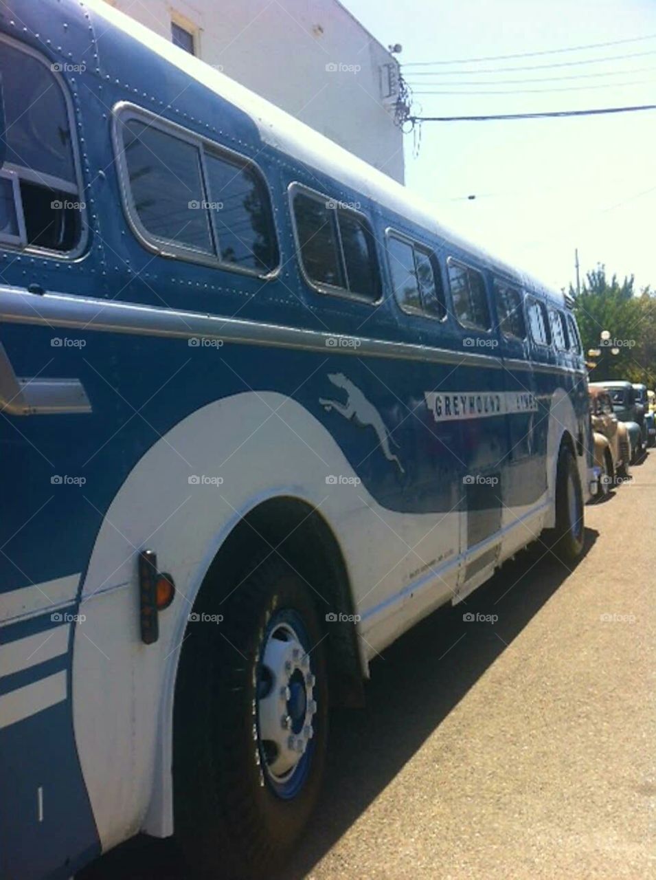 vintage Greyhound bus on display celebrating the spirit of 1945 in San Jose, CA