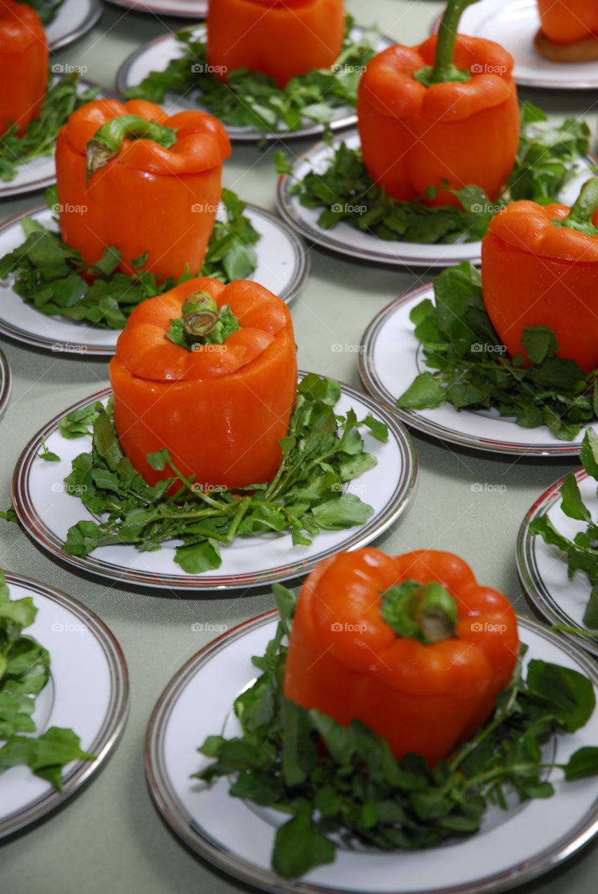 Symmetry: beautiful orange peppers plated