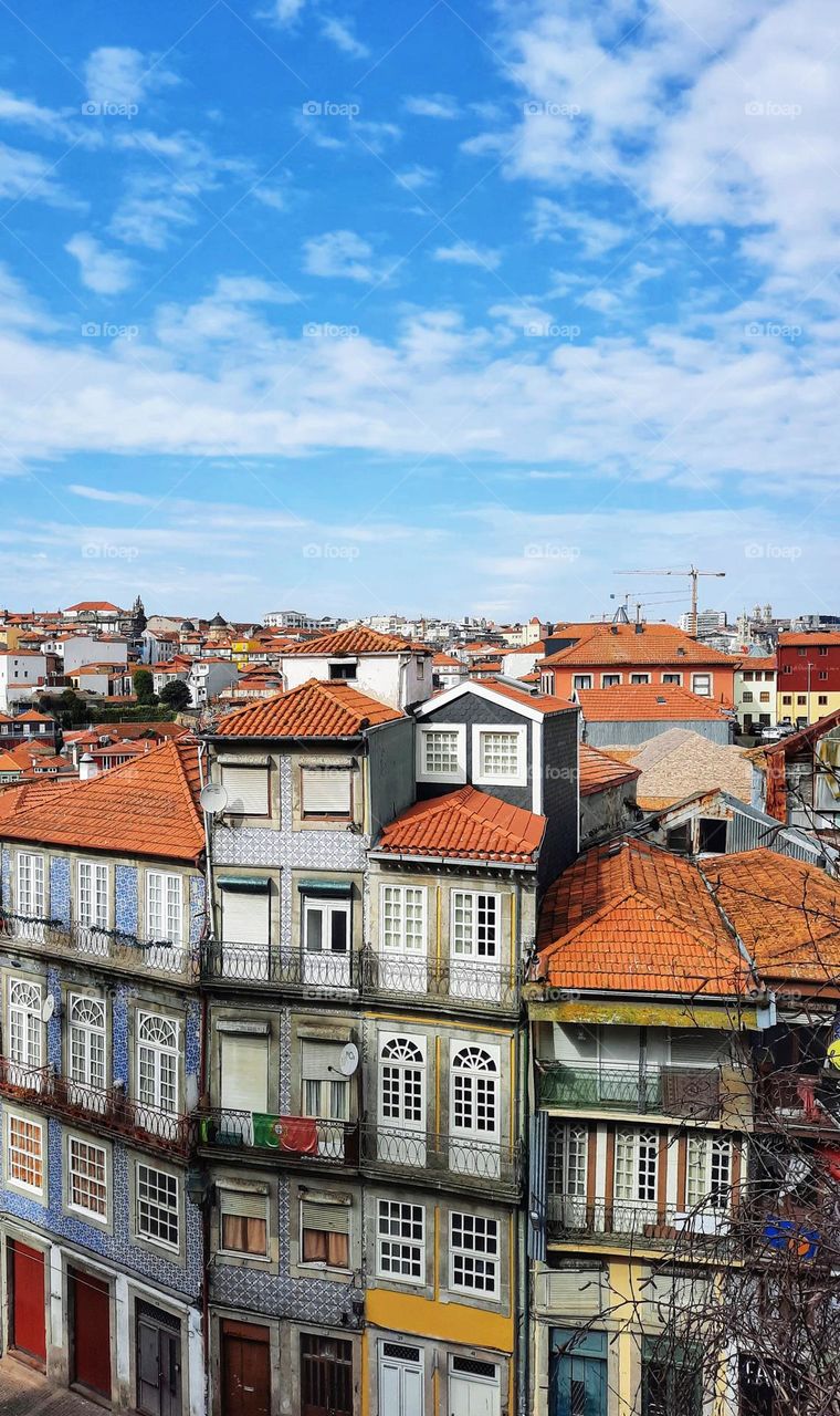 Landscape view of the old houses in Porto, Portugal