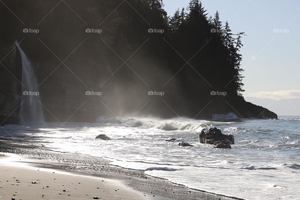 The beach, waterfall and mist 