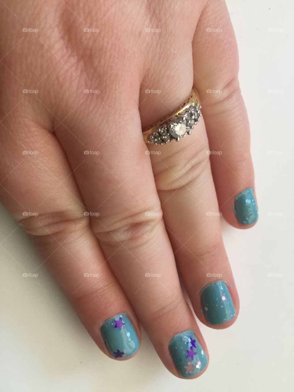 Engagement ring blue nails