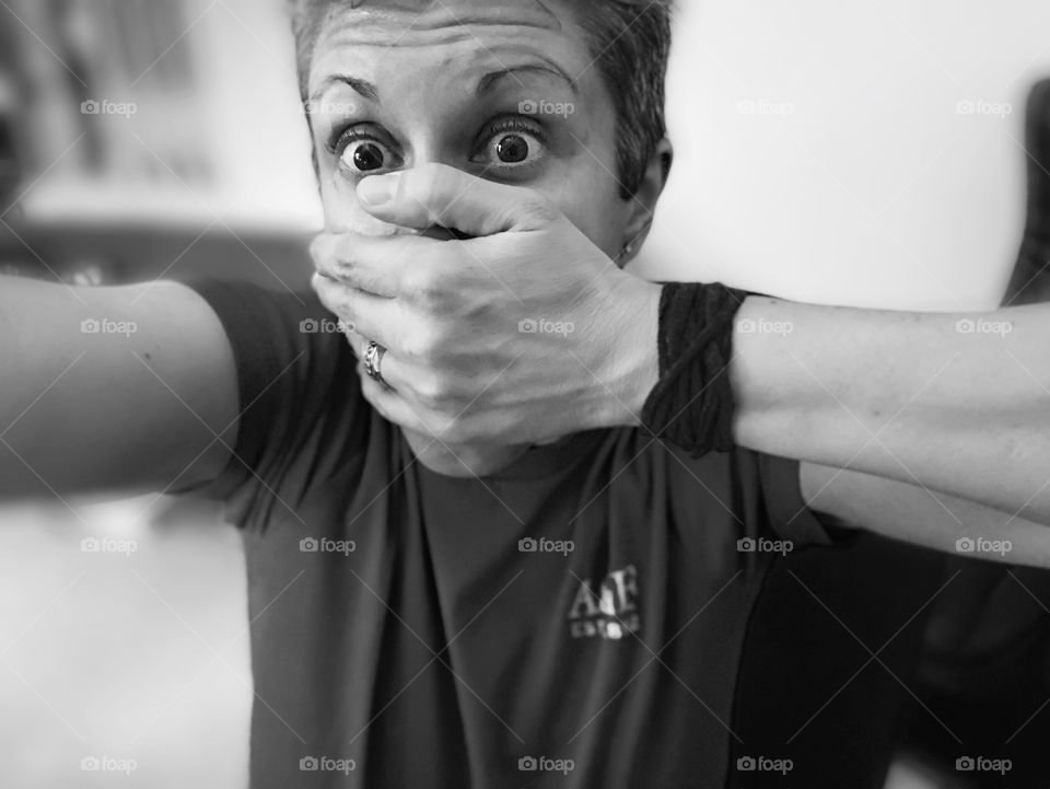 Monochrome Model Photo, Woman With Hand Over Mouth, Surprised Woman, Girl Photo, Shut Up, Quiet Please, People Portraits