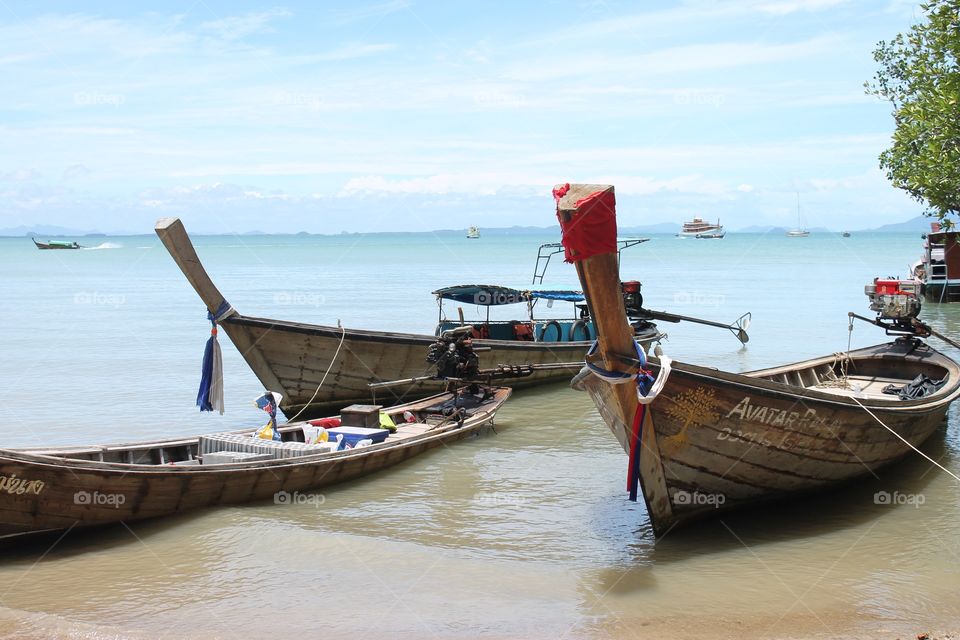 Boats at Railay Beach in Krabi, Thailand