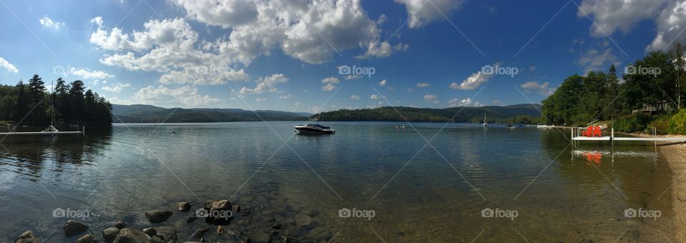 Panorama of a bright and gorgeous day to be out on the lake! Newfound Lake, New Hampshire