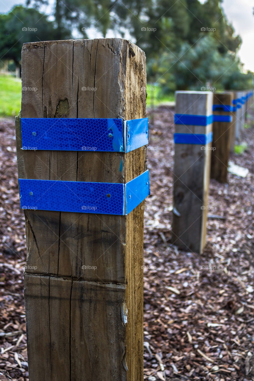 blue fence park path by laconic