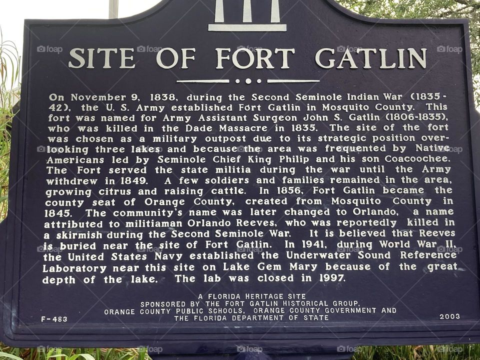 Site of Fort Gatlin plaque 