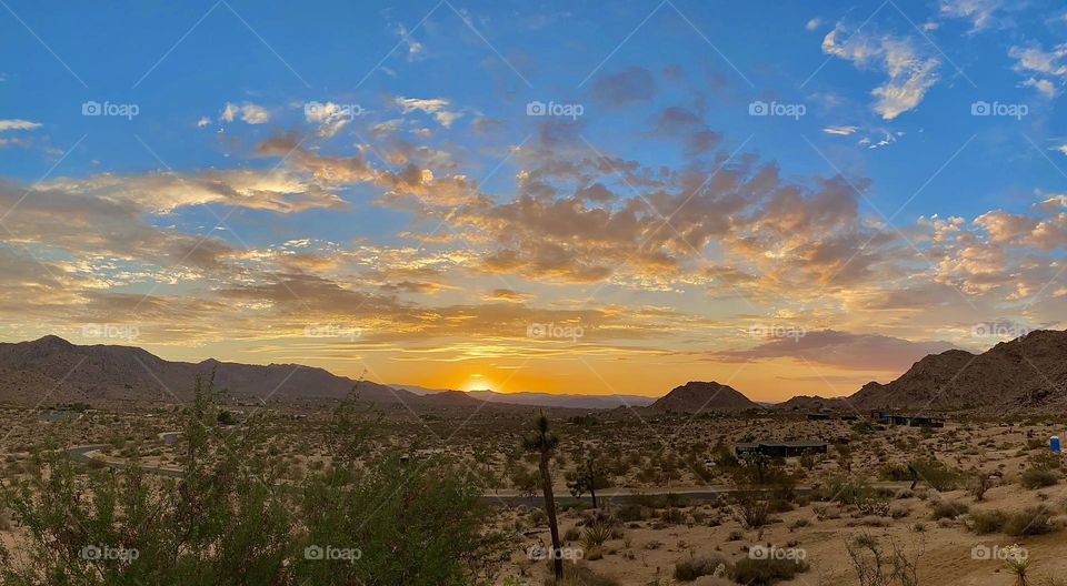 Time stands still as the sun sets on a beautiful summer day in Joshua Tree, California 