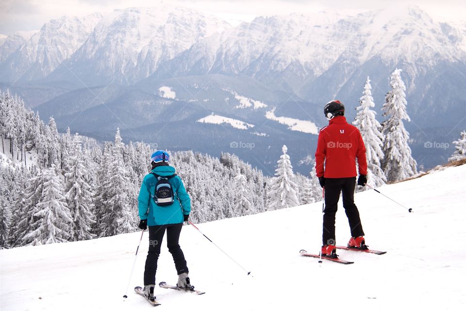 Skiing at the Peak Postavarul, Poiana Brasov, Romania 