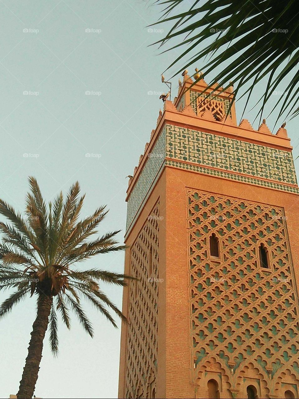 View to famous kasbah tower mosque at marrakech city in Morocco.